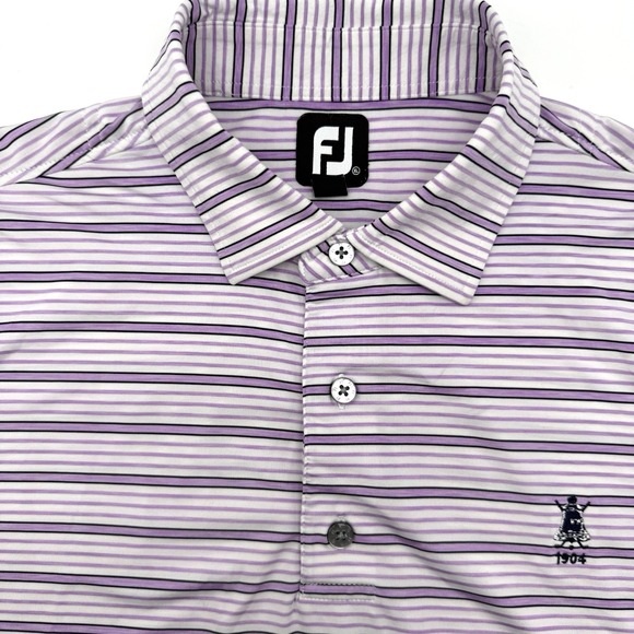Footjoy FJ Men's Short Sleeve Purple Striped XL Stretch Golf‎ Polo Shirt - Picture 1 of 7